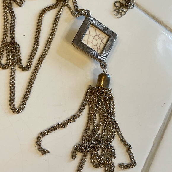 Yellow Goldtone Vertical Charm Tassel Pendant Gift For Women 20” - Picture 3 of 5